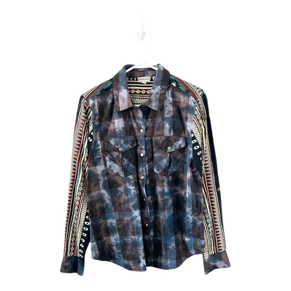 Hyde Park Vintage Western Southwest Tie Dye Button Down Shirt Size Large